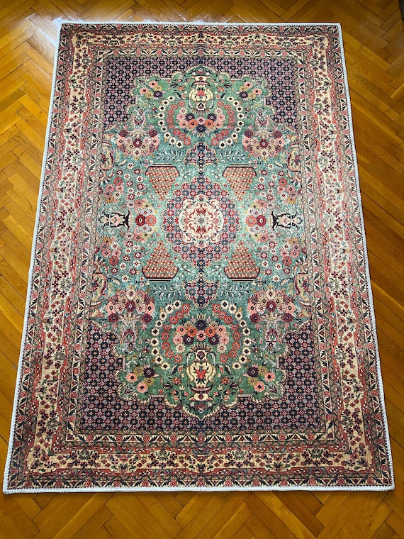 【ペルシャ絨毯】 1980s / ヴィンテージ / 花モチーフ / メダリオン イラン産 1980年代 ヴィンテージラグ】ペルシャ絨毯-ヴィンテージラグ