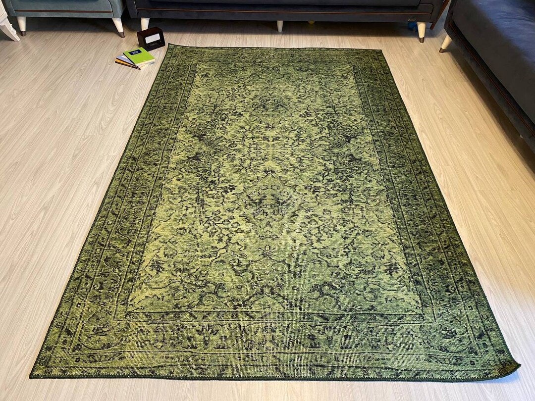 Oushak Rug Runner Green, Green Area Rug, Green Kitchen Rug, Green Rug