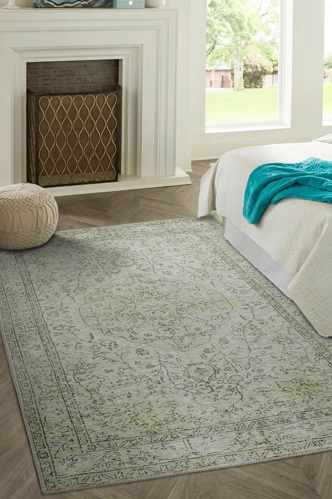 Green Rug for Kitchen, Green Rug Flower, Green Rug 8 X 10, Green Rug