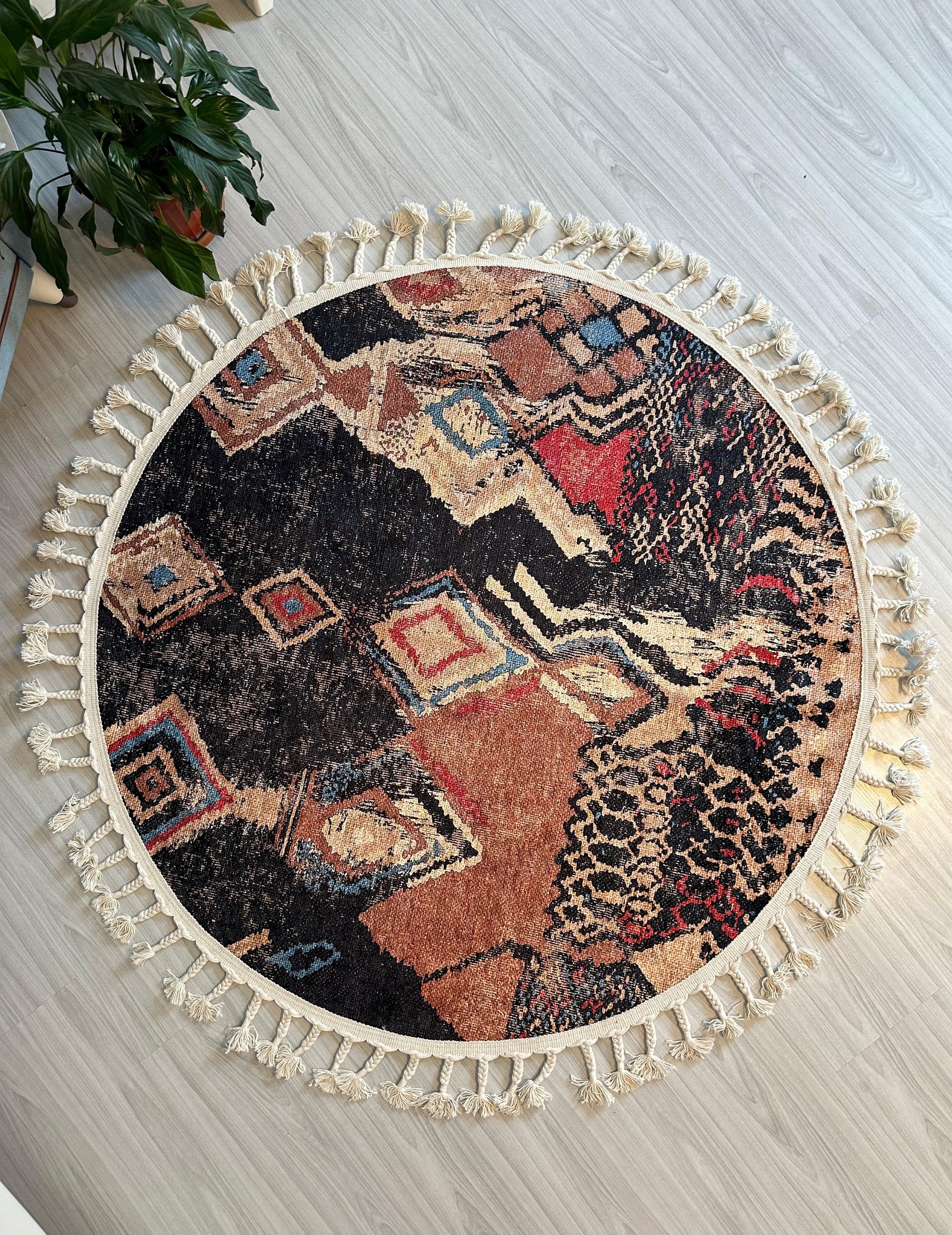 6' Round Cotton Rug: Vintage Turkish Kilim Style With Tassels - Etsy