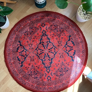 Red Vintage Style Round Rug: Cotton Anatolian Kilim