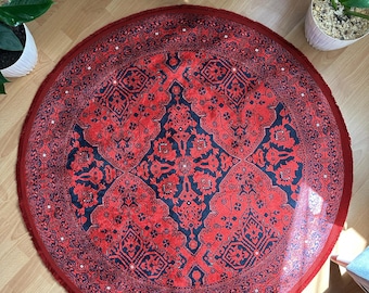 Red Vintage Style Round Rug: Cotton Anatolian Kilim
