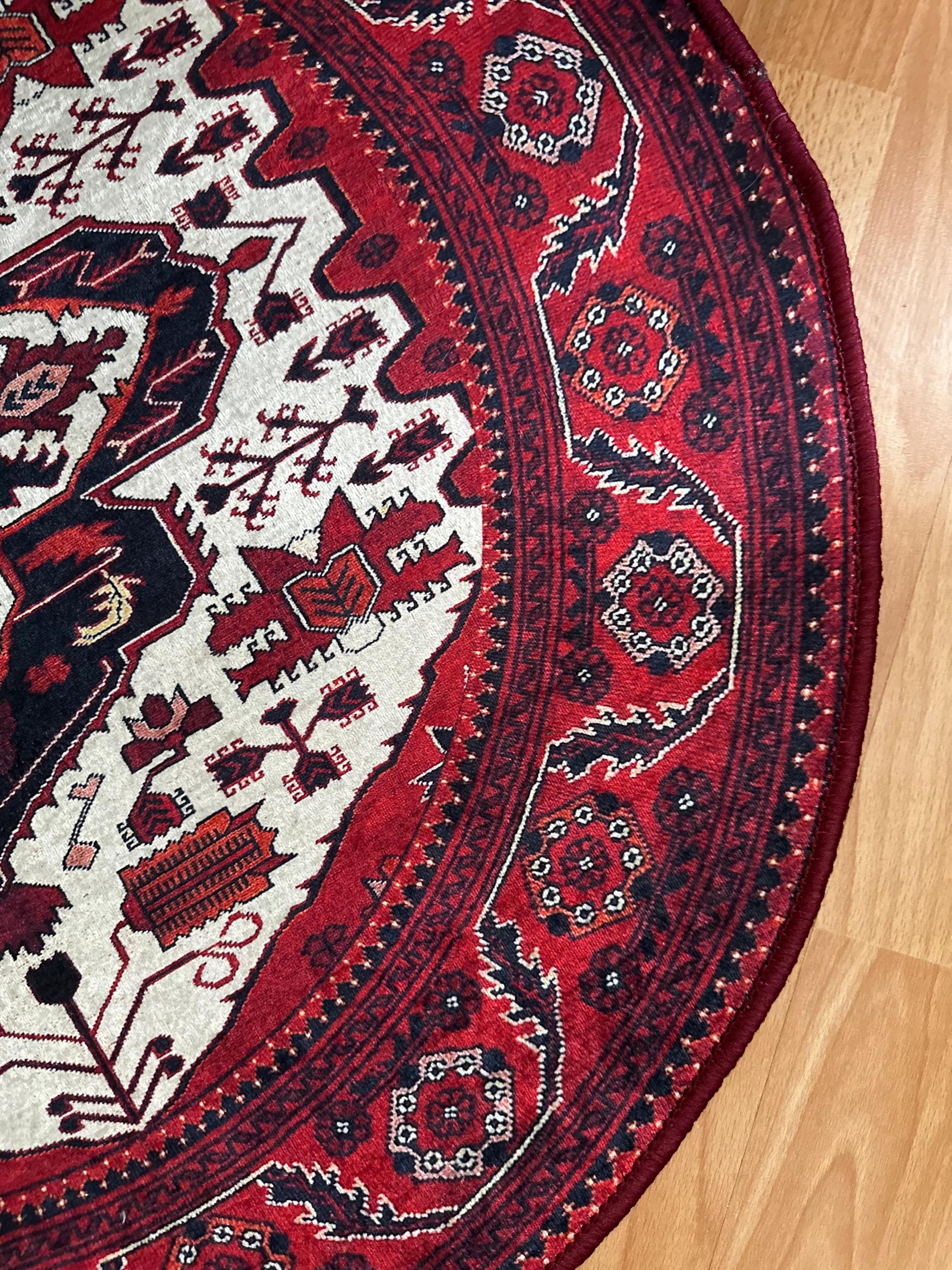 ROUND112cm\"Clockwork”ViNTAGE TURKiSH RUG Round Retro Rug, Turkish Round Rug, Small Round Vintage Rug
