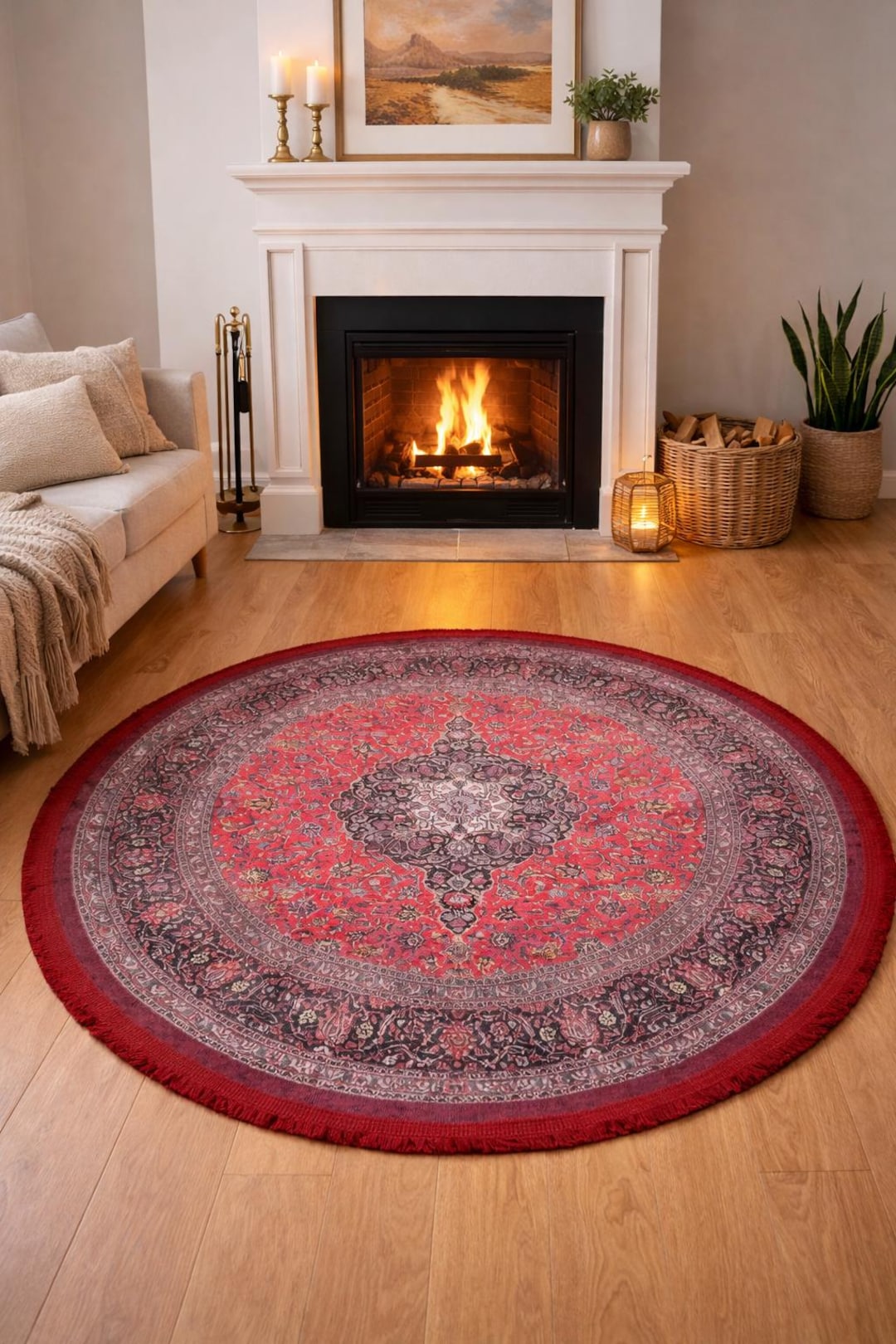 Round Red Medallion Rug, Vintage Style, Boho Home Decor - Etsy