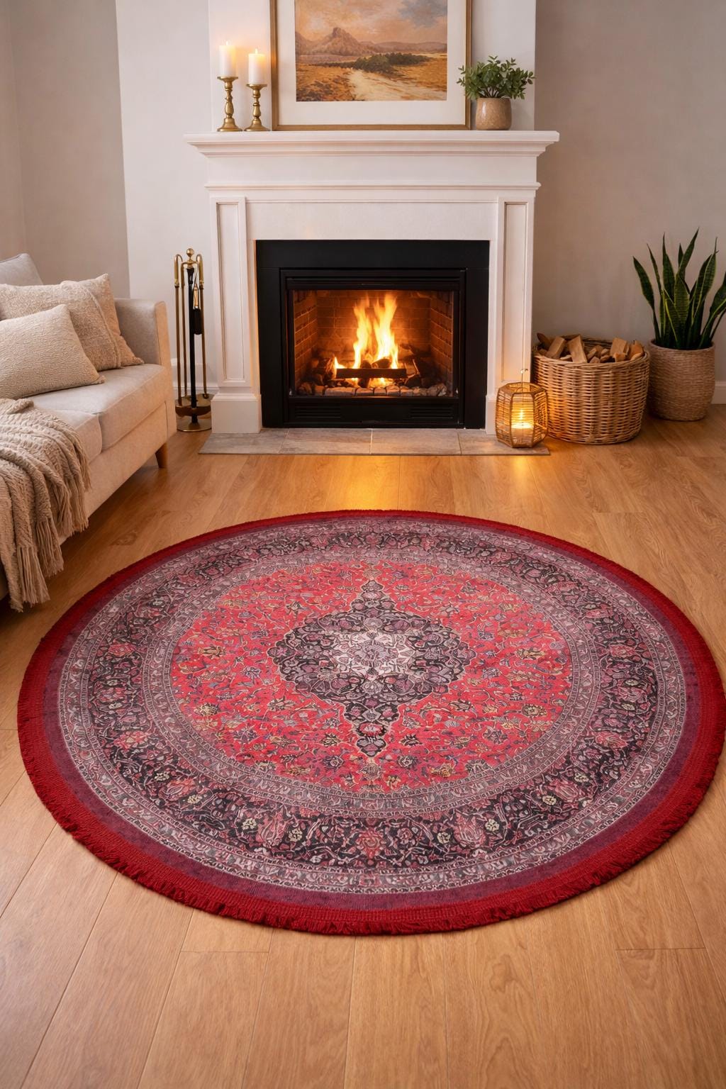Round Red Medallion Rug, Vintage Style, Boho Home Decor - Etsy