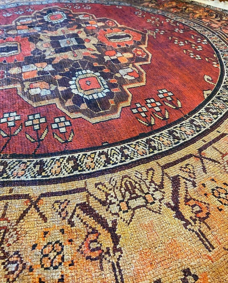 Circle Rug Red Round Rug Vintage Circle Rug Circle Rug 5x5 Etsy