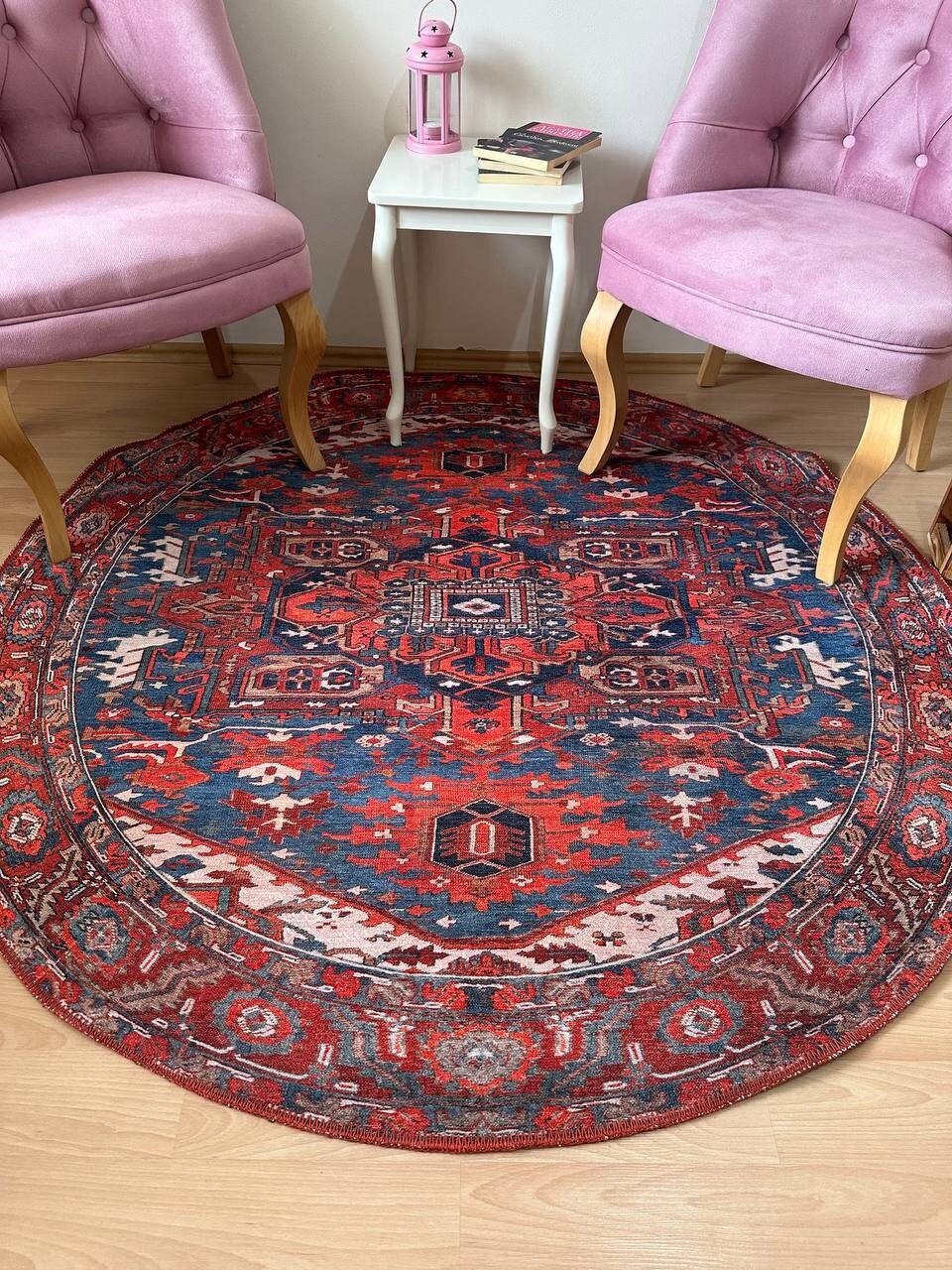 Round Retro Rug Turkish Round Rug Small Round Vintage Rug Etsy