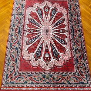Red Oriental Medallion Rug: Persian Style Cotton Carpet, Non-Slip