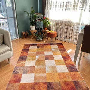 Orange Geometric Area Rug: Cotton Vintage Kilim Carpet