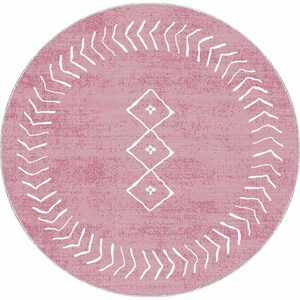 Rund rosa bomullsmatta: Vintage turkisk kelimstil
