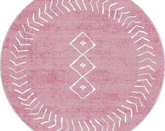 Round Pink Cotton Rug: Vintage Turkish Kilim Style
