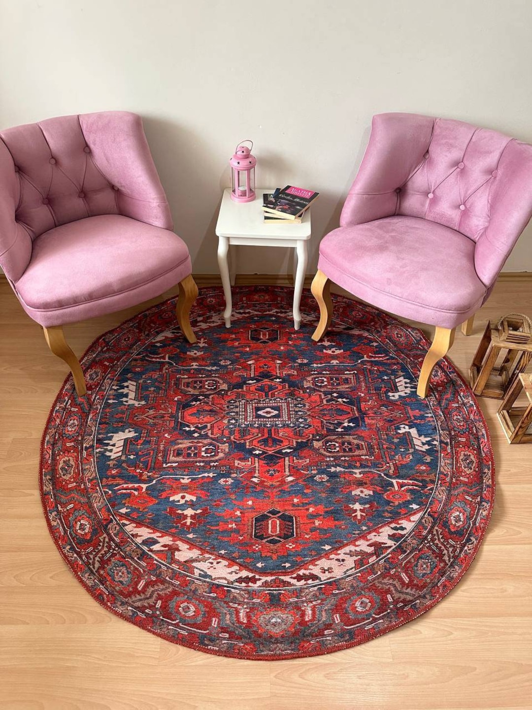 Round Retro Rug, Turkish Round Rug, Small Round Vintage Rug, Persian