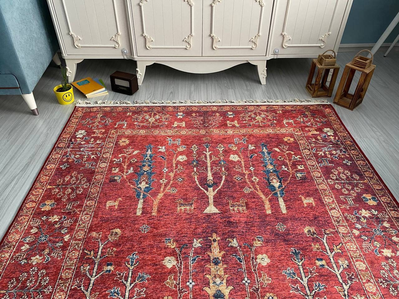 Boho Rug Simple Red Red Boho Area Rug: Vintage Tribal Pattern Cotton Carpet - Etsy