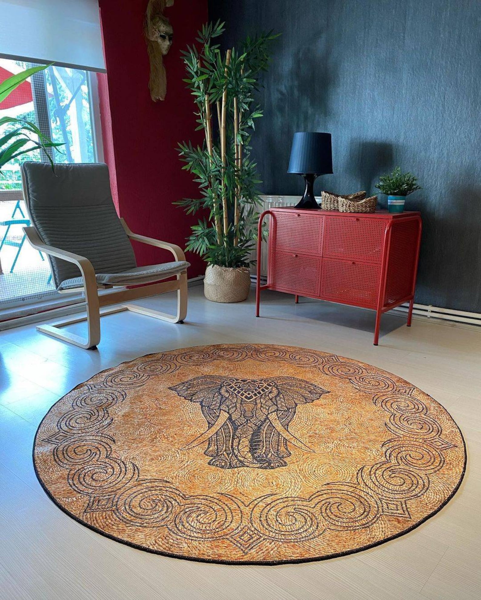 Circle Rug Red Round Rug Vintage Circle Rug Circle Rug 5x5 Etsy