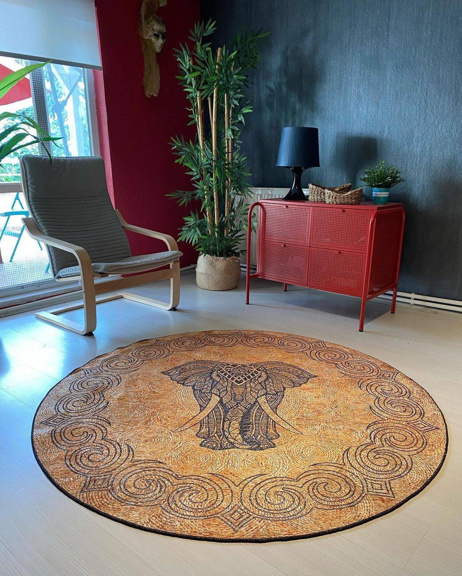 Circle Rug Red Round Rug Vintage Circle Rug Circle Rug 5x5 Etsy