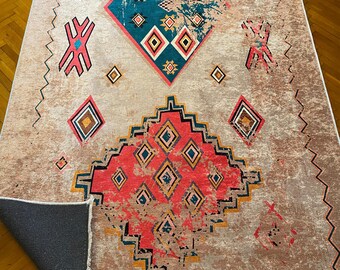 Colorful Moroccan Style Rug: Boho Oriental Decor, Cotton Area Rug