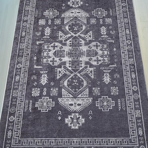 Boho Teppich: Schwarz-Weißer Tribal Teppich aus Baumwolle