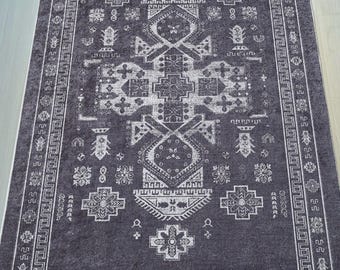 Boho Area Rug: Black & White Tribal Geometric Cotton Carpet