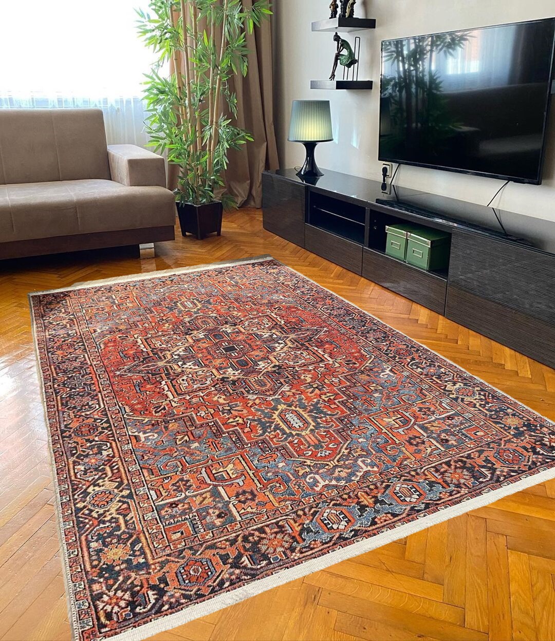 Boho Rug Simple Red Red Vintage Farmhouse Rug: Oversized Boho Cotton Area Rug - Etsy