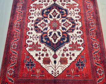 Roter Teppich im Heriz Stil: Türkischer Vintage Medaillon Teppich
