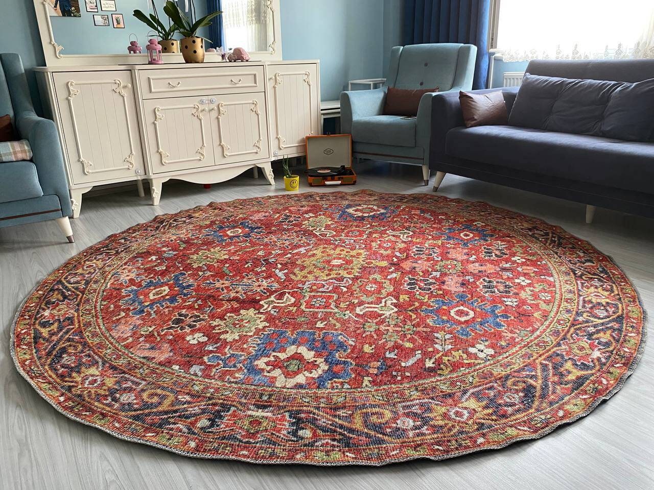 Round Rug Vintage Round Rug 8 Feet Round Rug 5 Circle Rug Etsy