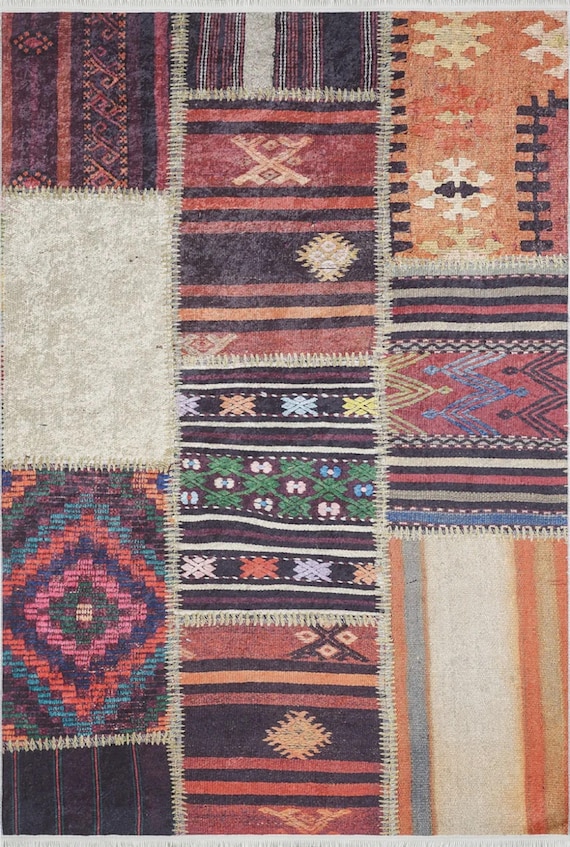 Patchwork Rug Colorful Boho, Patchwork Rug, Turkish