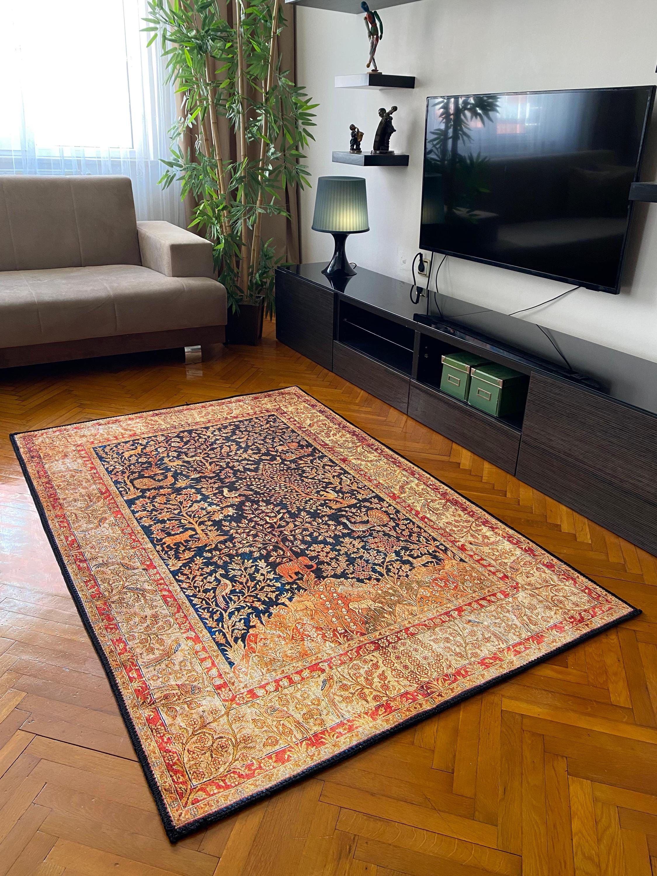 Oriental Persian Style Area Rug: Vintage Floral Medallion Cotton Carpet ...