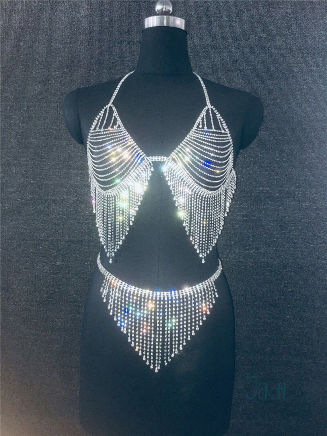 Rhinestone Body Chain Set Sexy Shiny Tassel Etsy