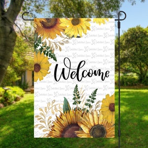 Sunflower Welcome PNG Digital Art Downloadable Sublimation Design Garden Flag Yard Art