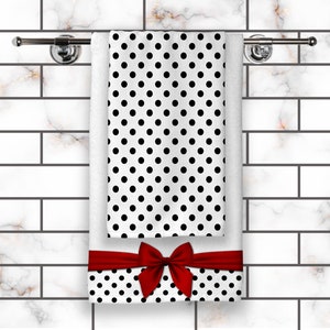 Black Dots & Red Bow Kitchen Hand Towel Set PNG Digital Sublimation Design