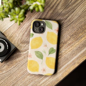 Lemon Floral Phone Case, Cute Tough Case for iPhone, Summer Vibe Mobile Cover, Gift for Her, Lemon Lover Accessories