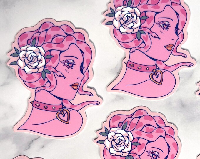 Pink Medusa Sticker: Glossy or Holographic Water Bottle Decal - Etsy
