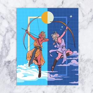 Artemis and Apollo Art Print - the twin archers, greek mythology art print