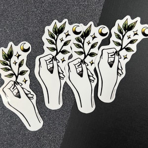 Moon Hand Vinyl Sticker - celestial hand sticker