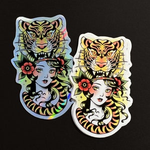 Tiger Girl Sticker - American Traditional Flash Tattoo