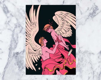 Eros and Himeros Art Print, greek mythology illustration, pink aesthetic art