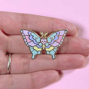 Butterfly enamel pin - Pastel goth jacket lapel pin, cute butterfly pin