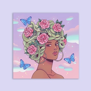 Pastel Medusa Giclee Art Print, Butterflies & Roses