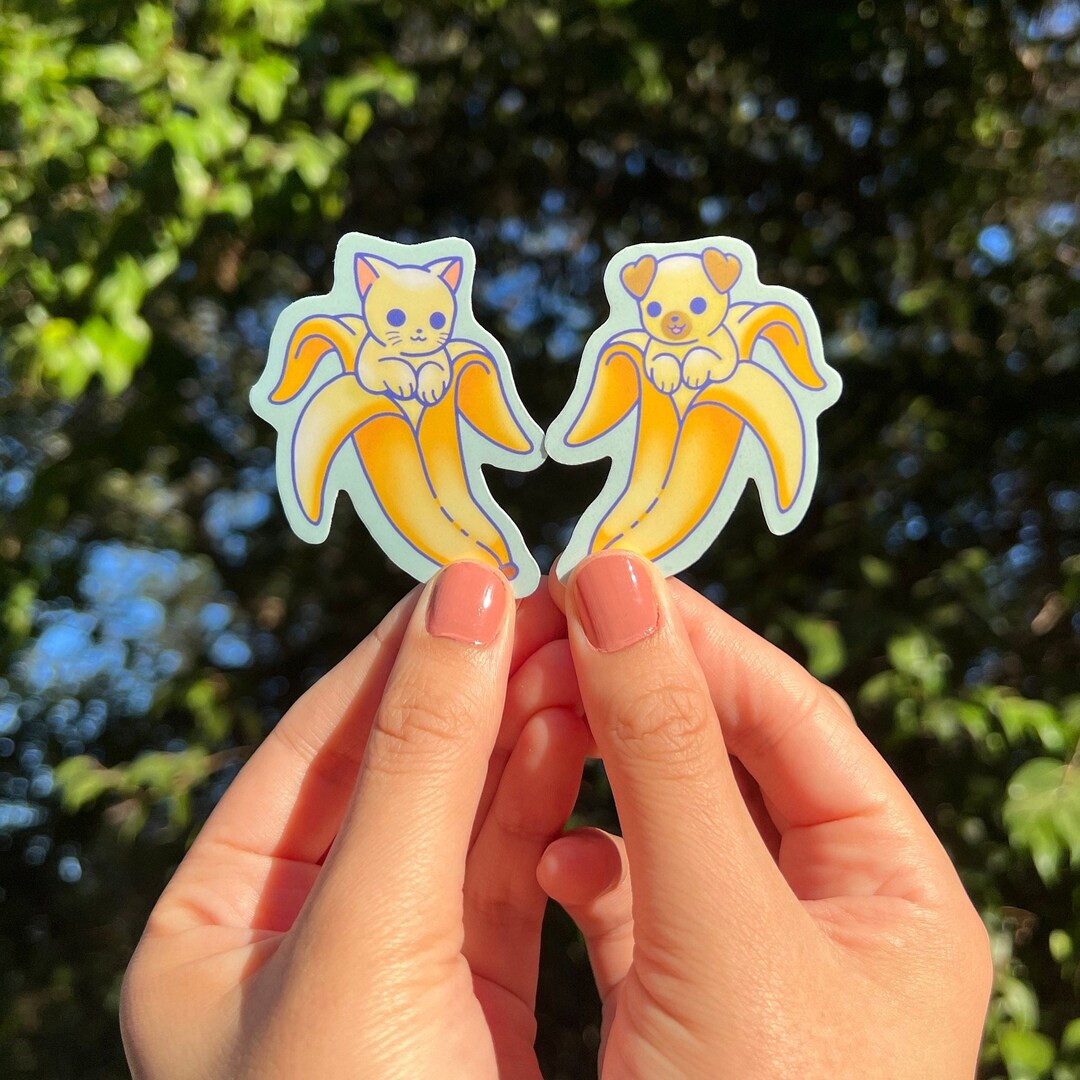 Banana Pets Sticker Set 2 PC Fruit Cat and Dog Fruit Stickers Etsy
