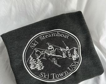 Embroidered Steamboat Springs, Colorado Nostalgic Sweatshirt - Unisex Apres Ski Town USA Heavyweight Crewneck