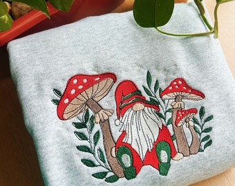 Ash Mushroom Gnome Crewneck - Embroidered Fleece Pullover - Custom Christmas Sweatshirt - Gifts for her / for him - Mushroom Hippie Apparel