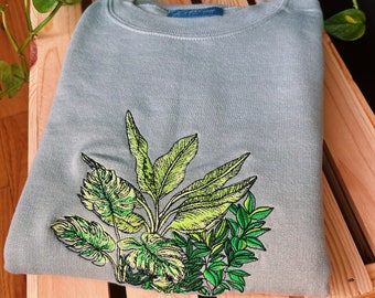 Sage Botanical Frog Embroidered Crewneck - Unisex Embroidered Pullover - Custom Crewneck - Embroidered Sweatshirt - Hippie Boho Apparel