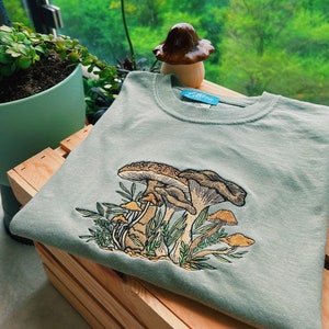 Khaki Fungi Foliage Tee Embroidered - Women’s Unisex 100% cotton t-shirt - Gifts for - Cottagecore - Granola - comfort colors