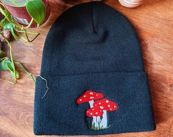 Mushroom Beanie - Embroidered Beanie - Boho Beanie - Winter Hat - Mushroom Hat - Embroidered Accessory