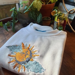White Custom Embroidered Crewneck - Unisex Embroidered Fleece Pullover - Custom Crewneck - Embroidered Sweatshirt - Mushroom Apparel