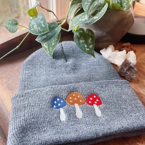 Mushroom Beanie - Embroidered Beanie - Boho Beanie - Winter Hat - Mushroom Hat Apparel - Embroidered Accessory