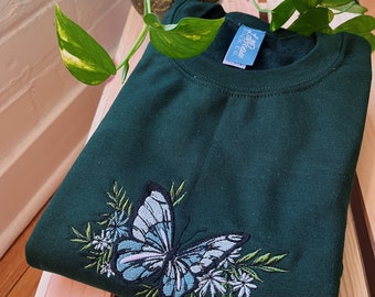 Forest Butterfly Embroidered Crewneck - Unisex Embroidered Pullover - Custom Crewneck - Embroidered Sweatshirt - Hippie Boho Apparel