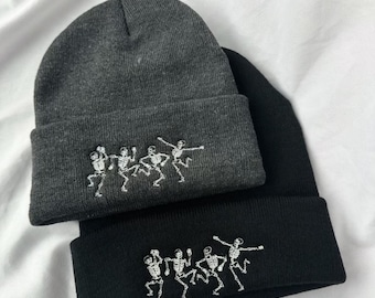 Gorro de lana con bordado de esqueleto - Gorro de invierno de punto espeluznante