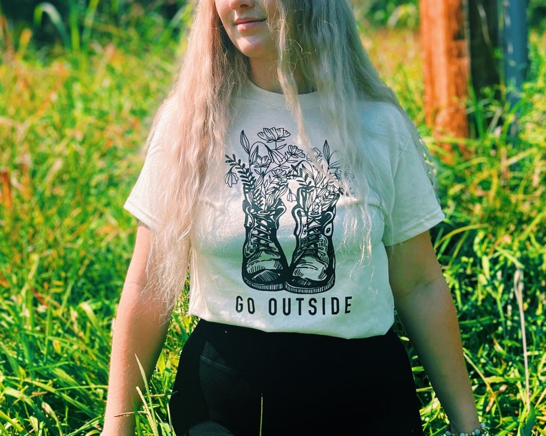 Go Outside Printed T-Shirt Unisex Fall Foliage Short Sleeve Top Gifts for Him For Her Handmade Indie Cottagecore Printed T image 4