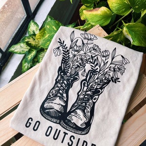 Go Outside Printed T-Shirt Unisex Fall Foliage Short Sleeve Top Gifts for Him For Her Handmade Indie Cottagecore Printed T image 2